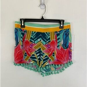 Trina Turk Tropical Lightweight Tassel Shorts Size Small Floral Beach Swim